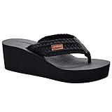 MALIDA Womens Wedge Arch Support Flip Flops Cushion Soft Rubber Midsole Platform Thong Sandals with Rubber Sole,Black US 8