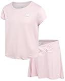 New Balance Girls Active Skirt Set - 2 Piece Performance Short Sleeve T-Shirt and Athletic Skort for Girls (Sizes: 7-12), Size 7-8, Rose Sugar
