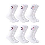 Ultra Game Men's Standard NBA Official Athletic Cushioned Secure Fit Crew Socks-6 Pack, White Red White Blue, One Size