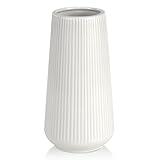 White Ceramic Vase, GUKJOB Flower Vase Ceramic Vase for Flowers, Decorative White Vase for Pampas Grass, Small Vase for Home Living Room Dining Table Farmhouse Office Decor (White)