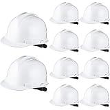 Leumoi 10 Pcs Suspension Hard Hat, Construction Hard Hat for Safety, Ratchet Cap Style with Self Adjusting Crown Straps for Man Woman (White)