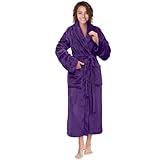 PAVILIA Purple Women Robe Fleece Plush Soft, Fluffy Fuzzy Cozy Warm Lightweight Bathrobe, Shower Spa House Long Robe for Women, S/M