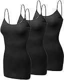 Emmalise Women's Basic Casual Long Camisole Cami Top Value Combo - 3Pk - Black, Large