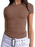Trendy Queen Womens Basic T Shirts Summer Tops 2025 Short Sleeve Crop Tops Slim Fit Gym Workout Y2k Clothes Coffee XS
