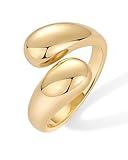 PAVOI 14K Yellow Gold Plated Chunky Open Twist Stackable Rings for Women | Bold Crossover Statement Ring Band | Size 7