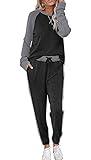 Ekouaer Women's Pajama Set Long Sleeve PJs 2 Piece Outfit Pullover Sleepwear Sweatshirt and Long Pants With Pockets Black L