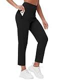 MIVEI 27" Womens Golf Pants Stretch Travel Ankle Cropped Pant High Waist with Zipper Pockets 7/8 Work Business Casual Black