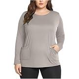 Sweatshirt for Women Plus Size Long Sleeve T Shirts Women Fall Tops Tshirts Tunic Casual Tee Khaki