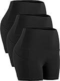 CADMUS High Waist Athletic Shorts for Womens Yoga Fitness Workout Running Shorts with Deep Pockets,3 Pack,1016,Black & Black & Black,Medium