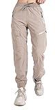 Singbring Women's Athletic Hiking Cargo Joggers Pants Outdoor Workout Lightweight Quick Dry UPF 50 Zipper Pockets (Khaki88-M)