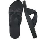 KuaiLu Womens Dressy Sandals Arch Support Yoga Mat Memory Foam Comfortable Cushion Walking Cross Slides Ladies Summer Beach Pool Slip on Orthotic Travel Essentials Outfits Slippers Black 8