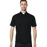 ANDHOM Men's T-Short Sleeves Tab Collar Clergy Minister Priest Outfit Priest Costume Shirt Tops