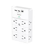 Multi Plug Outlet - Addtam Surge Protector Wall Mount with 12 Outlet Extender- 3 Sides and 3 USB Ports (1 USB-C), Outlet Splitter Power Strip for Home, Office, Hotel, White