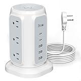 Flat Plug Power Strip Tower with 9AC Outlets 5 USB (2 USB C), BESFAN 6.5 Feet 1625W Extension Cord with Multiple Outlets, 1200J Surge Protector Power Strip Charging Station for Home Office Supplies