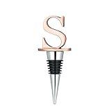 Wine Stoppers,Reusable Wine Bottle Stoppers ,Stainless Steel Letter Wine Stopper, Silicone Material Decorative Wine Stoppers-Bronze Color (Letters S)