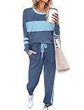 Aloodor 2 Piece Sets for Women Loungewear Athleisure Cozy Sets Airport Lounge Sets Travel Outfits for Plane Light Blue XL