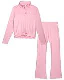 RBX Girls’ Activewear Set - 2 Piece Pullover Hoodie or Quarter Zip Long SleeveTop and Flare Leggings for Girls (7-12), Size 10-12, Rose Blush