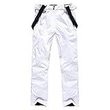 YEEFINE Men's Waterproof Snow Ski Pants Insulated Warm Winter Outdoor Snowboard Bibs with Suspenders(White,M)