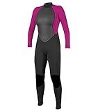 O'Neill Women's Reactor-2 3/2mm Back Zip Full Wetsuit, Black/Berry, 8