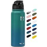 Fanhaw 20 Oz Insulated Stainless Steel Water Bottle with Chug Lid - Leak & Sweat Proof with Anti-Dust Lid (Green Blue)