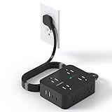Power Strip Surge Protector, HANYCONY 5Ft Ultra Thin Flat Extension Cord with Multiple Outlets, 8 Widely Outlet Extender 4 USB Ports(2 USB C), 1080J Wall Mount for College Dorm Room Essentials Black