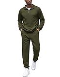 COOFANDY Men's Tracksuit 2 Piece Quarter Zip Sweatsuit Workout Plaid Jacquard Jogging Suit Set