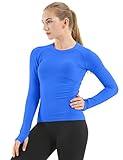 MathCat Seamless Workout Shirts for Women Long Sleeve Yoga Tops Sports Running Shirt Breathable Athletic Top Slim Fit(X-Small,Blue_03)