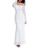 LALAGEN Women's Floral Lace Long Sleeve Off Shoulder Wedding Mermaid Dress White1 L