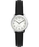 Timex Women's Easy Reader 25mm Watch – Silver-Tone Case White Dial with Black Leather Strap