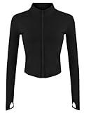 Tanming Women's Full Zip Seamless Workout Jacket Running Yoga Slim Fit Track Jacket（Black-M）