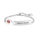 NARTGO Heart Medical Alert Addison's Disease Bracelet for Women Emergency First Aid Health Alert Engraved Stainless Steel Adjustable Chain Bracelets