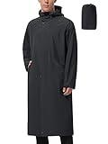 UIQUR Mens Full Length Long Trench Rain Coat Light Weight Waterproof Windbreaker Packable with Hood Travel Outdoor(Black, X-Large)