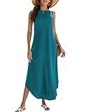 Halife Summer Dresses for Women 2024 Trendy Beach Boho Sleeveless Flowy Maxi Long Dress Acide Blue XL