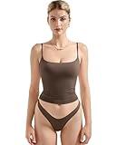 SUUKSESS Women Sexy Square Neck Tank Top Summer Y2K Going Out Tops Casual Sleeveless Basic Cami Shirts (Brown, S)
