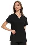 COZYFIT Medical Scrub Tops for Women - Soft Stretch,Curved V-Neck Scrub Tops with 3 Pockets,Black,M