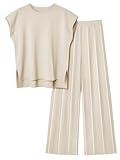 LILLUSORY 2 Piece Sets for Women Summer Vacation 2025 Lounge Outfits Matching Two Pcs Spring Knit Tracksuits Sweat Suits Beige M