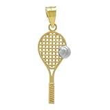 Gold Tennis Racquet Charm - 10 Karat Gold - Tennis Pendant - Sport Jewelry (Style 2)