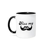3dRose mug_76618_4 "Funny Kiss my stache mustache humor - Black and white moustache fun wordplay pun joke" Two Tone Black Mug, 11 oz, Multicolor
