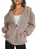 Trendy Queen Womens Zip Up Hoodies Oversized Sweatshirts Fall Fashion Outfits Sweaters Casual Jackets 2024 Winter Clothes Nutmeg L