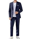 COOFANDY Men Suits Classic Fit 2 Piece Suit Set One Button Casual Blazer Wedding Bussiness Suit Separates, Dark Blue, Large