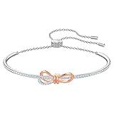 SWAROVSKI Lifelong Bow Bangle Bracelet, Women's White Crystal Bow Design Bracelet with Mixed Rose-Gold Tone and Rhodium Plating