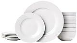 Amazon Basics 18-Piece White Dinnerware Set, Plates, Bowls, Service for 6