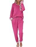 Ekouaer Pajamas Women's Long Sleeve Pj Set Soft 2 Piece Loungewear Sleepwear with Jogger Pants Rose Red,XL