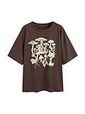 CIDER Jersey Round Neckline Mushroom Short Sleeve Top: Brown, M