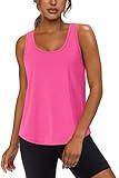 WIHOLL Workout Tops for Women Racerback Sleeveless Athletic Yoga Shirts Quick Dry Activewear Tank Top Hot Pink L