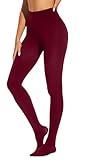 HeyUU Women's 80D Ultra Soft Opaque Tights, High Waist Solid Color Footed Pantyhose with 29 Colors burgundy lxl