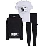 AEROPOSTALE Boys 3 Piece Outfit Set - Fleece Pullover Hoodie, Cargo Sweatpants, T-Shirt, Boys Activewear Set, Sizes 4-24 Black