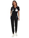 COZYFIT Scrubs for Women Set - Stretch V-Neck Scrub Top & Jogger Pant with 8 Pockets, Yoga Waistband, Anti Wrinkle, Slim Fit Women Scrubs