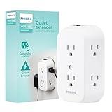 Philips 6-Outlet Extender, Grounded Wall Tap, Reset Button, Circuit Breaker, Adapter Spaced Outlets, 3-Prong, Multiple Plug, Quick and Easy Install, Cruise Essentials, UL Listed, White, SPS1460WA/37