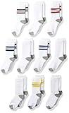 Amazon Essentials Boys' Cotton Cushioned Crew Sports Socks, 10 Pairs, White Stripe, Small